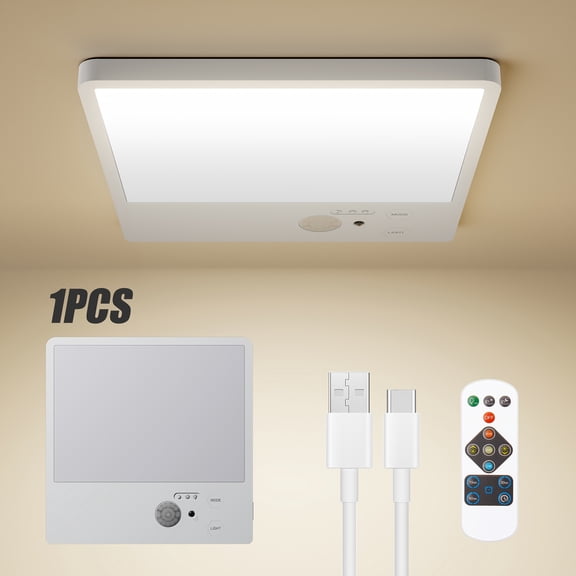 Rechargeable Induction Ceiling Light with Magnetic Mount and Remote, Three Color Temperatures for Bathroom, Stairs, Garage, and Hallway