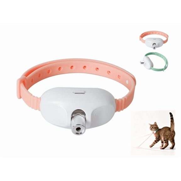 Rechargeable Interactive Cat Collar Toy with LED Light, Hands-Free Pet Laser Pointer for Indoor Cats, Wearable Electronic Collar, USB Rechargeable, Adjustable Fit(Pink)