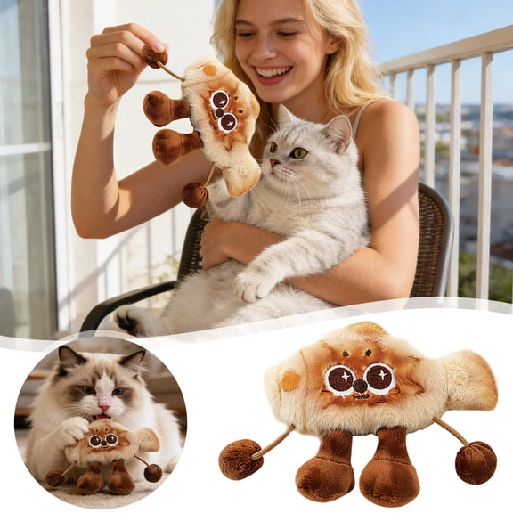 Rechargeable Interactive Cat Toy, Plush Moving Toast-Shaped Pet Toy with Sound, for Indoor Cats & Dogs Play, Exercise & Entertainment