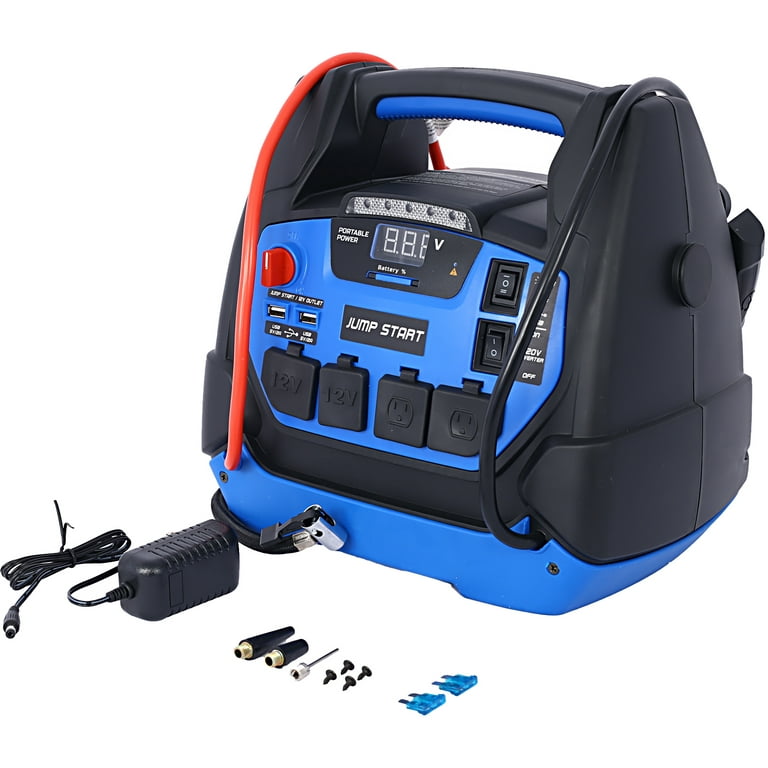 Rechargeable Jump Starter for Gas Diesel Vehicles - 1800 Amps with Air  Compressor and AC, 12V DC, USB Power Station 