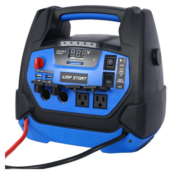 Rechargeable Jump Starter for Gas Diesel Vehicles - 1800 Amps with Air Compressor and AC, 12V DC, USB Power Station
