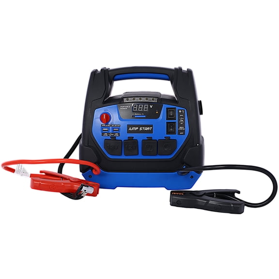 Rechargeable Jump Starter for Gas Diesel Vehicles - 1800 Amps with Air Compressor and AC, 12V DC, USB Power Station,
