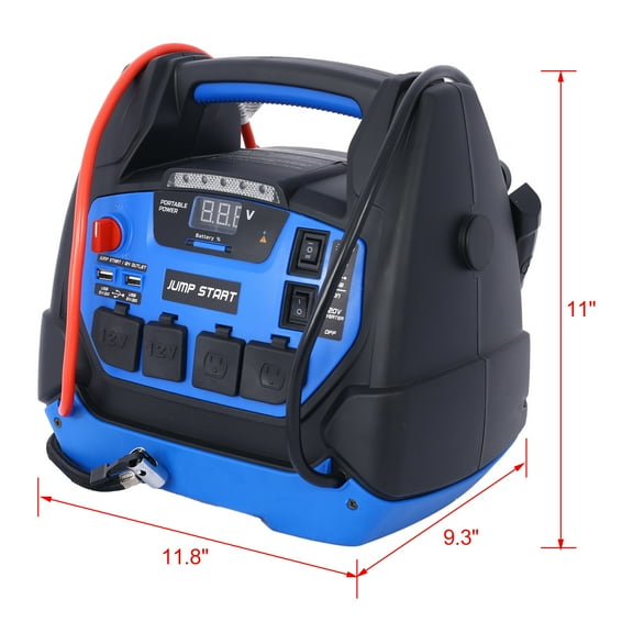 Rechargeable Jump Starter for Gas Diesel Vehicles - 1800 Amps with Air Compressor and AC, 12V DC, USB Power Station,