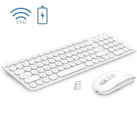 Wireless Keyboard and Mouse, Cimetech Rechargeable Keyboard and Mouse Combo Set, Plug and Play, Quiet Typing, 2.4GHz USB Receiver, Ultra Slim Design for Laptop, PC, Notebook, Desktop-White