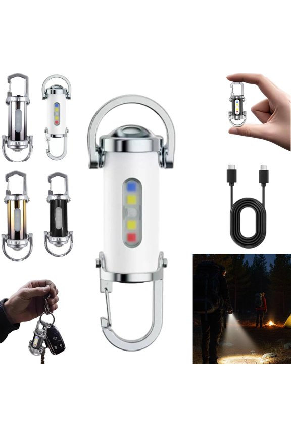 Rechargeable Keychain Flashlight, 1200lm Bright Mini Keychain Flashlight Waterproof, 7 Adjustable Brightness Modes Flashlight Keychain for Camping, Hiking, Rescue (White)