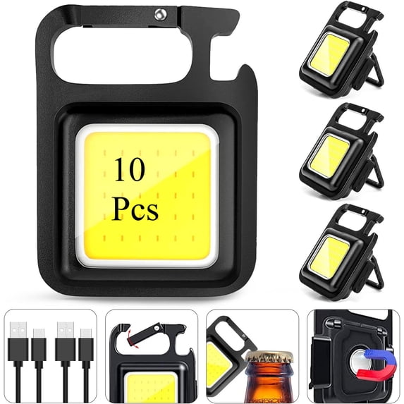 Rechargeable Keychain Flashlight 2Pack, High Lumen Super Bright LED Work Light with Magnet,Clip,Bottle Opener for Dog Walking,Car Repair, Emergency,Camping,EDC Black