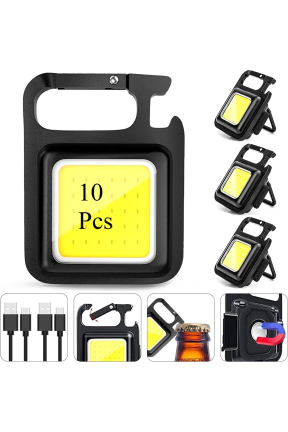 Rechargeable Keychain Flashlight 2Pack, High Lumen Super Bright LED Work Light with Magnet,Clip,Bottle Opener for Dog Walking,Car Repair, Emergency,Camping,EDC Black