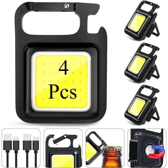 Rechargeable Keychain Flashlight 2Pack, High Lumen Super Bright LED Work Light with Magnet,Clip,Bottle Opener for Dog Walking,Car Repair, Emergency,Camping,EDC Black