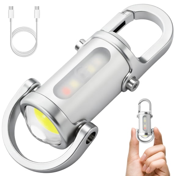 Rechargeable Keychain Flashlight – 800 Lumens EDC Mini COB Work Light, 7 Modes with Red-Blue Strobe, IPX6 Waterproof for Walking, Hiking, Camping