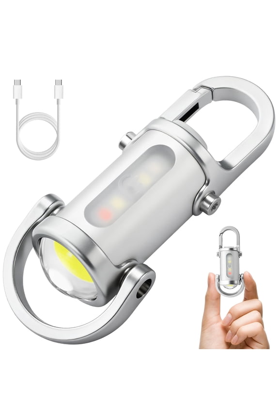 Rechargeable Keychain Flashlight – 800 Lumens EDC Mini COB Work Light, 7 Modes with Red-Blue Strobe, IPX6 Waterproof for Walking, Hiking, Camping