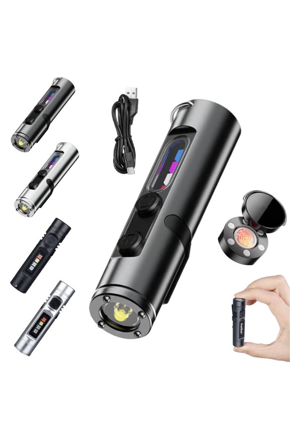 Rechargeable Keychain Flashlight, Mini Magnetic Camping Light with Fire Starter for Hiking