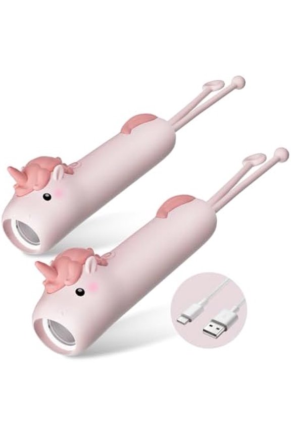 Rechargeable Kid's Flashlight, LED Kid Flashlight for Boys and Girls, Pink Unicorn for 4-6 Year Old Girls and Boys, Camping and Outdoor Exploration, Birthday Gift (2 Unicorn)