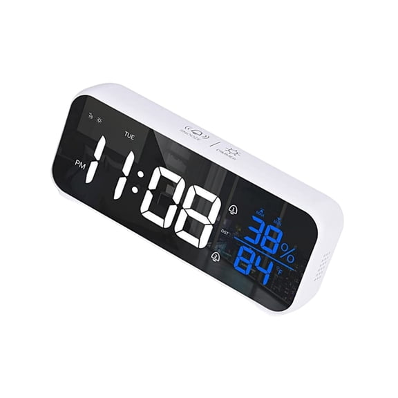 Rechargeable LED Alarm Clock Voice Control 18 Music Tone Temperature Display