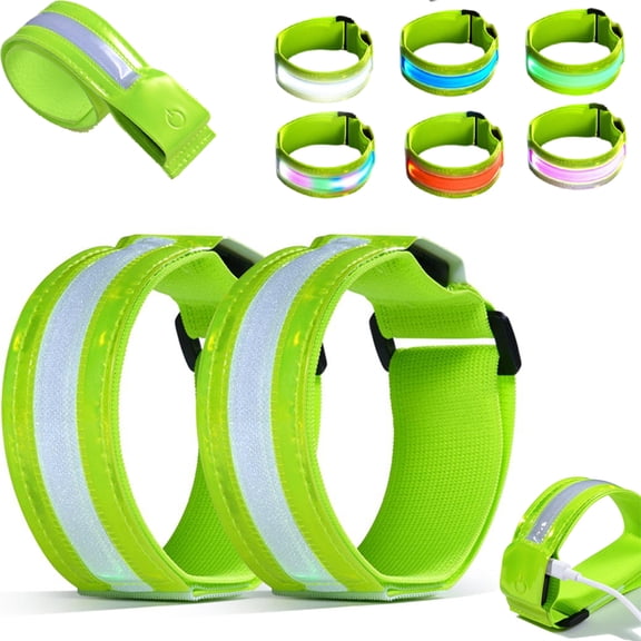 Rechargeable LED Armband 2-Pack, Running Lights for Runners, Light Up Arm Bands for Walking Running, Reflective Running Gear for Night Safety,6 Colors & 3 Modes & Adjustable Wristbands