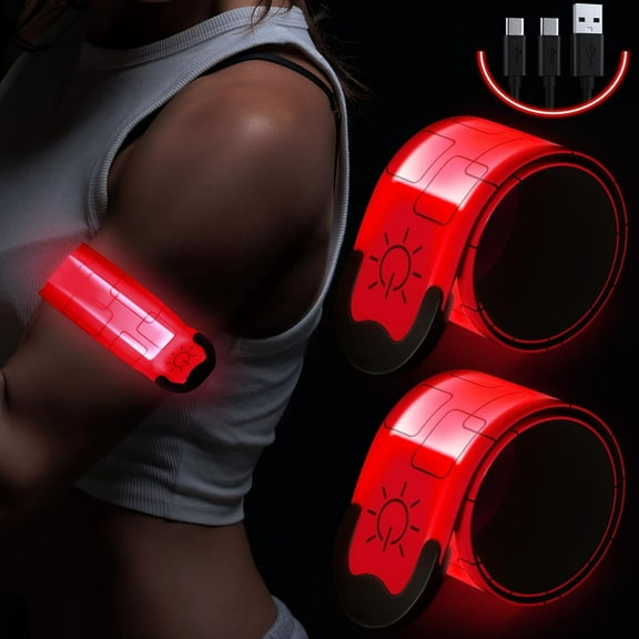Rechargeable LED Armbands for Running(2Pack),Reflective Running Bands, High Visibility Light Up Armbands for Runners, Bikers, Walkers, Pet Owners