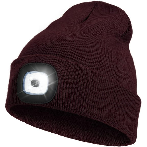 Rechargeable LED Beanie Hat with 4 Lights - Unisex Winter Knit Cap with USB Flashlight for Men and Women