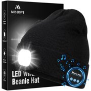 Rechargeable LED Beanie Hat with Wireless Headphones & Flashlight, Unisex Black - Unique Birthday Gift for Men Women