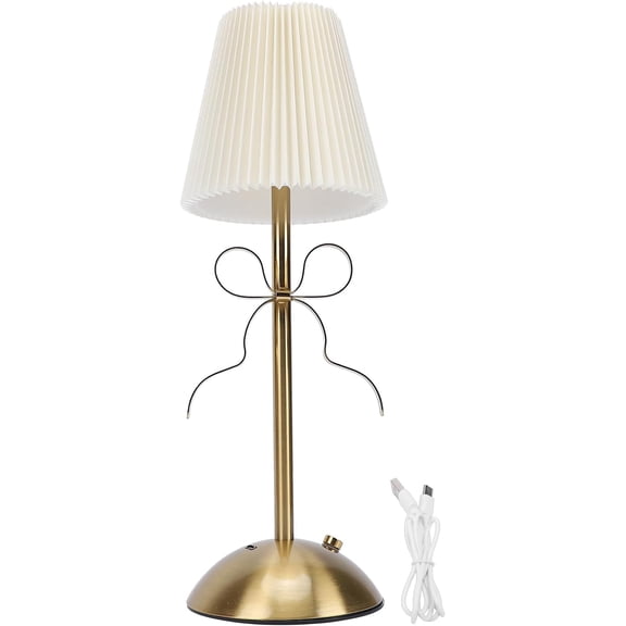 Rechargeable LED Bow Table Lamp, Fabric Shade Decorative Light, for Bedroom Living Room Reading