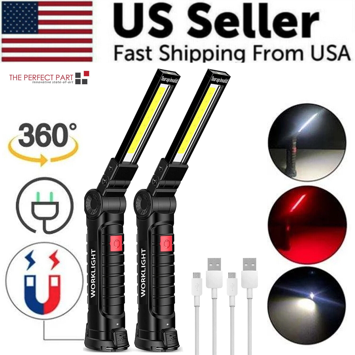 Rechargeable LED COB Work Light Mechanic Flashlight Lamp Base