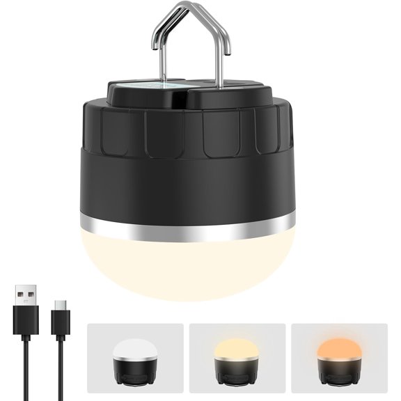 Rechargeable LED Camping Lantern 1000LM, TOHETO Portable Hanging Tent Light with 3 Colors Changing, Magnetic Base, Waterproof Emergency for Hurricane, Power Outages, Home, Hiking -Black