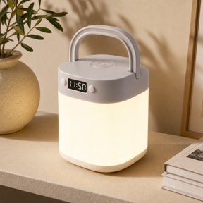 Rechargeable LED Camping Lantern with Clock Display, Portable Outdoor Emergency Light, 1200mAh Battery, 3 Color Temperatures, 360 Lighting