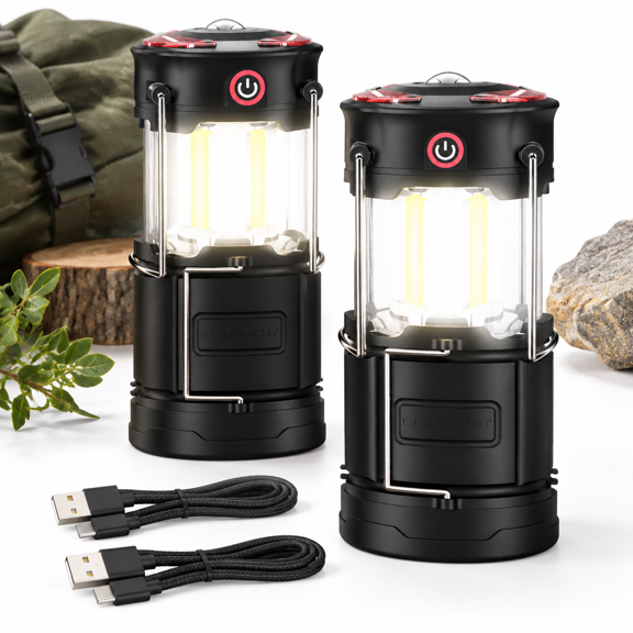 Rechargeable LED Camping Lantern with Magnetic Base and Foldable Hook, Black