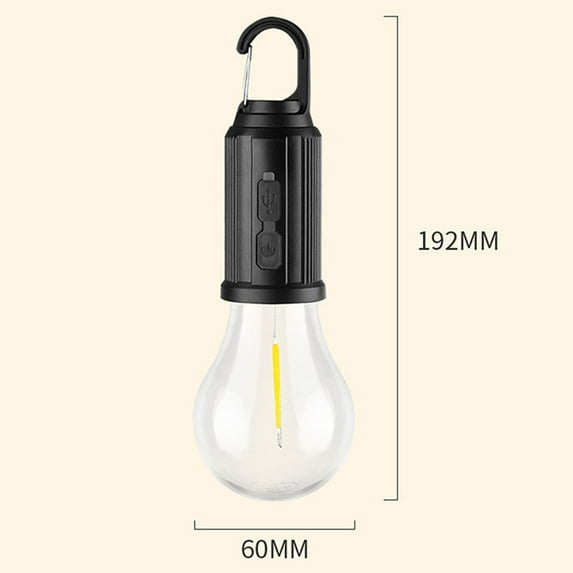 Rechargeable LED Camping Light Bulb - Vintage Solar Outdoor Warm Light | Waterproof IPX4 | USB Type-C Charging | 2-10H Battery Life | Handheld or Hanging | for Camping, Fishing, Yard Decor (1 Pack)