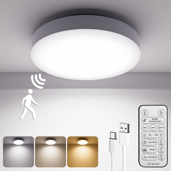 Rechargeable LED Ceiling Light Battery Operated – 10000mAh Motion Sensor Ceiling Light with Remote, 3 Color Temps & Dimmable, Wireless for Shower, Pantry, Shed, Hallway, Porch, Stairs