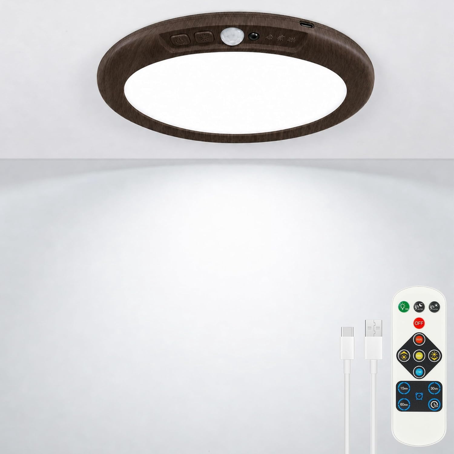 Rechargeable LED Ceiling Light, Wireless Motion Sensor Light with Remote Control and 3 Color Temp for Storage Room, Garage, Bathroom, Stairs, Doorway