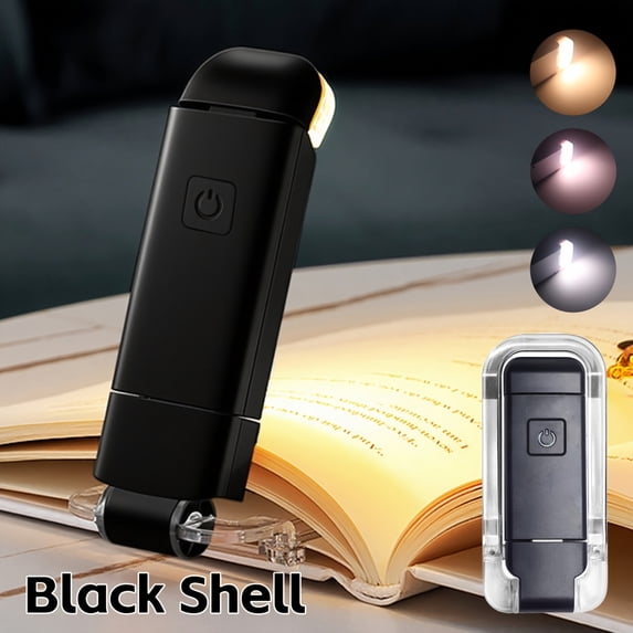 Rechargeable LED Clip-On Book Light Portable Reading Lamp with 3 Brightness Levels and 3 Color Modes for Bed and Travel Black