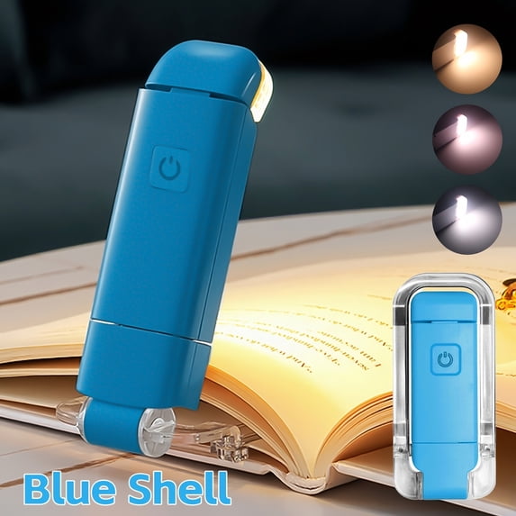 Rechargeable LED Clip-On Book Light Portable Reading Lamp with 3 Brightness Levels and 3 Color Modes for Bed and Travel Blue