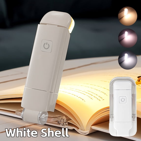 Rechargeable LED Clip-On Book Light Portable Reading Lamp with 3 Brightness Levels and 3 Color Modes for Bed and Travel White