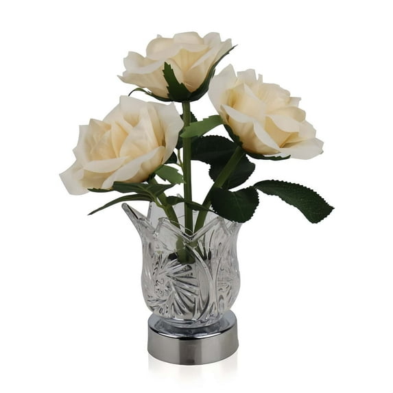 Rechargeable LED Color Changing Night Light with Roses in Glass Vase Cordless Dimmable Lamp for Valentine's Day Decorations