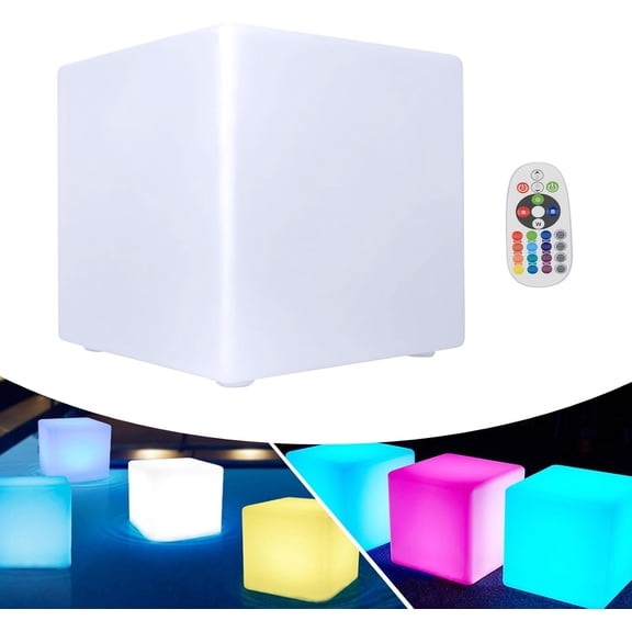 Rechargeable LED Cube Chair, 16 Colors Remote Conctrol Glow Furniture Stool Table with 4 Lighting Modes, LED Fun Seat Furniture Night Light for Home Outdoor Pool Bar Party Deco (17 inch)