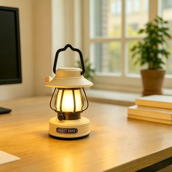 Rechargeable LED Desk Lamp, Cute Retro Camping Lantern Style Night ...