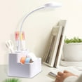 thumbnail image 1 of Rechargeable LED Desk Lamp | Eye Protection Adjustable Lighting | Multifunction with Pen Holder & Phone Stand | Foldable Plastic Body | White | 12x9x33.5cm | USB Charging, 1 of 6