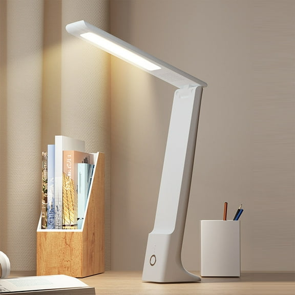 Rechargeable LED Desk Lamp with USB Port | 3 Lighting Modes & 3 Brightness Grades | Adjustable Arm | Eye-Caring Light for Reading & Work | White | Compact & Foldable Designs | Home & Office Use