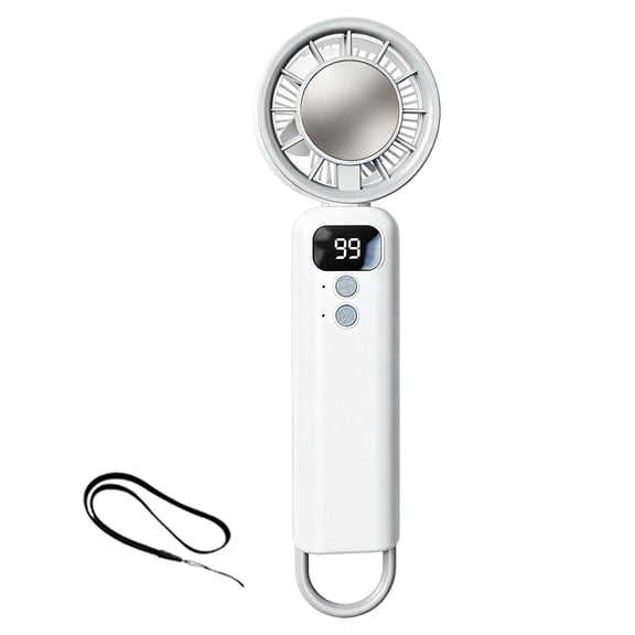 Rechargeable LED Display Handheld Ice Cooler Fan, Foldable Portable Size, 100 Custom Speeds, Powerful Silent Wind for Students Gym Campers