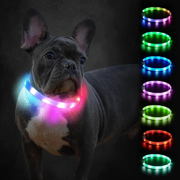 Rechargeable LED Dog Collar with 9 Flash Modes, Rainproof, Cut-to-Fit Adjustable, High Visibility Up to 300m, Soft Silicone for Small Medium Dogs