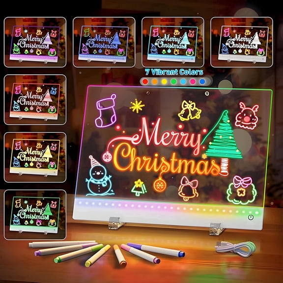 Rechargeable LED Drawing Board for Kids and Adults,Light up with 7 RGB Colors & 4 Glowing Modes,Easy-Clean Acrylic Board for Home,Office,Birthday,Holiday Gift