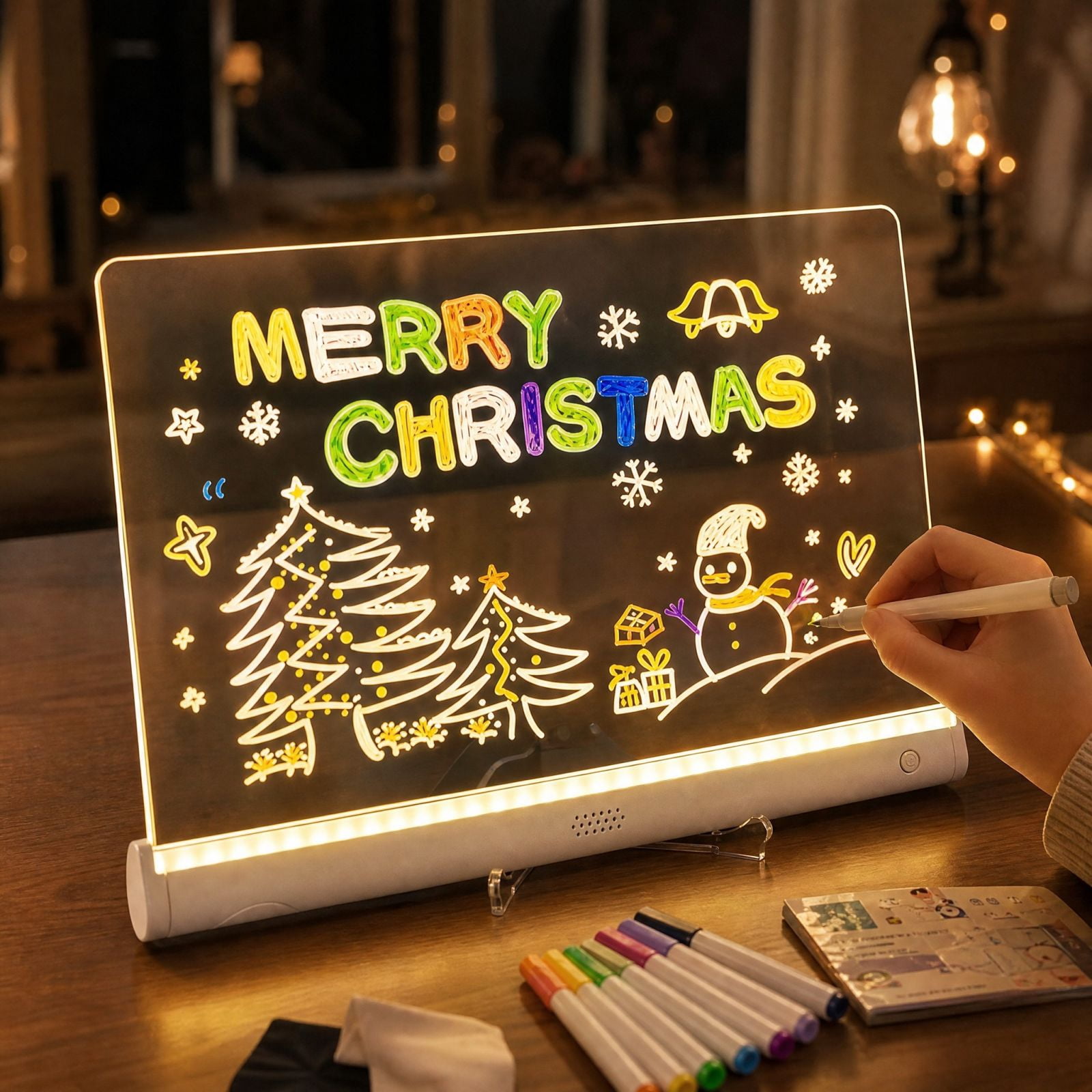 Rechargeable LED Drawing Board, White Erasable Acrylic Writing Pad ...