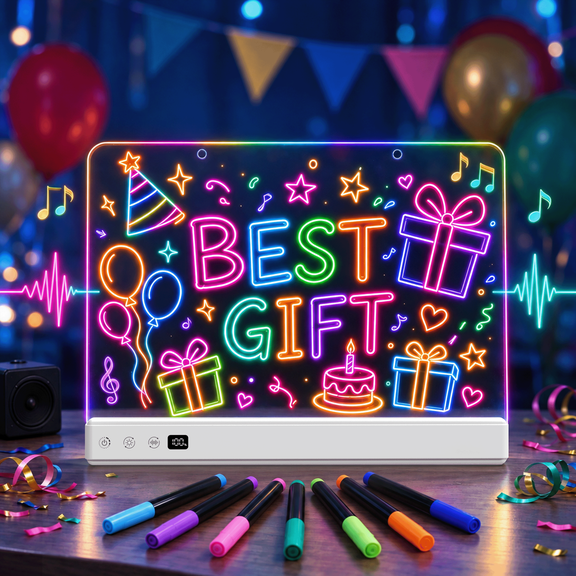 KOBAIBAN Rechargeable LED Drawing Board for Girls with 16 Lighting Modes, Music Sensor & Timer, Neon Light Up Drawing Tablet, Halloween Christmas Gift Toy for Kids/Girls/Teens