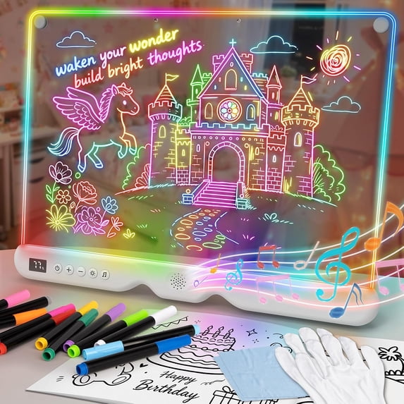 Rechargeable LED Drawing Board with RGB Light & Music, 16in Acrylic ...