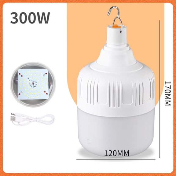 Rechargeable LED Emergency Light Bulb - 300W High Power Portable USB Lamp for Outdoor Camping, Night Market, and Power Outages (120mm)