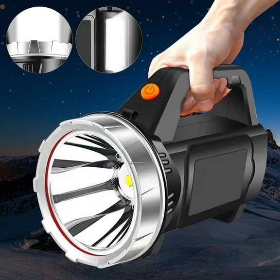 Rechargeable LED Emergency Searchlight | Portable High-Power Flashlight | Outdoor Household Lamp | Strong Wide Beam | Red Light | ABS Material | 1200mAh | 5W | 200-500m Range | USB Powered | Camping
