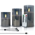 thumbnail image 1 of Rechargeable LED Flameless Candles Flickering with Timer & Remote Built-in Battery LED Candles, Gray Glass Candles Gift Set, Set of 3 Pillar Candle of 4.1" 5.1" 6.1" for Home Party Decoration C108, 1 of 3