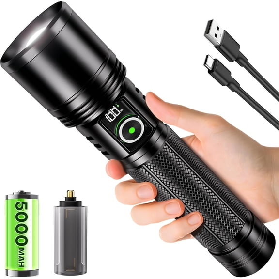 Rechargeable LED Flashlight 100,000LM High Lumens,Super Bright  Power Flashlights with Zoomable & LCD Display & 5 Light Mode & IPX-6 ,  Flash Light for , , Camping