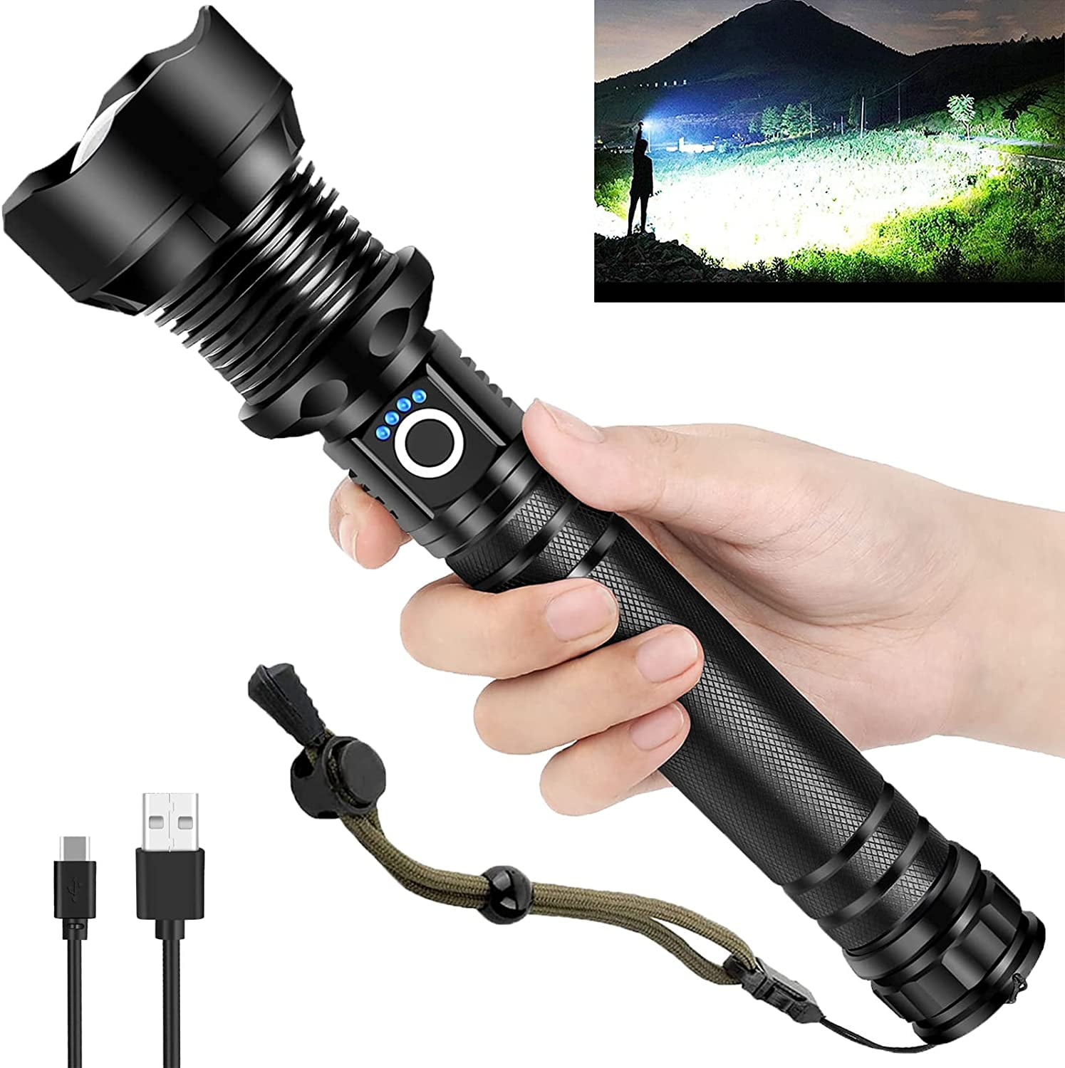 930mah 90 lumen rechargeable flashlight Rechargeable LED Flashlight, 90,000 Lumens Super Bright Tactical Flashlights  with Zoomable 10 Modes Waterproof Flash Light for Camping Emergencies  Outdoor Indoor