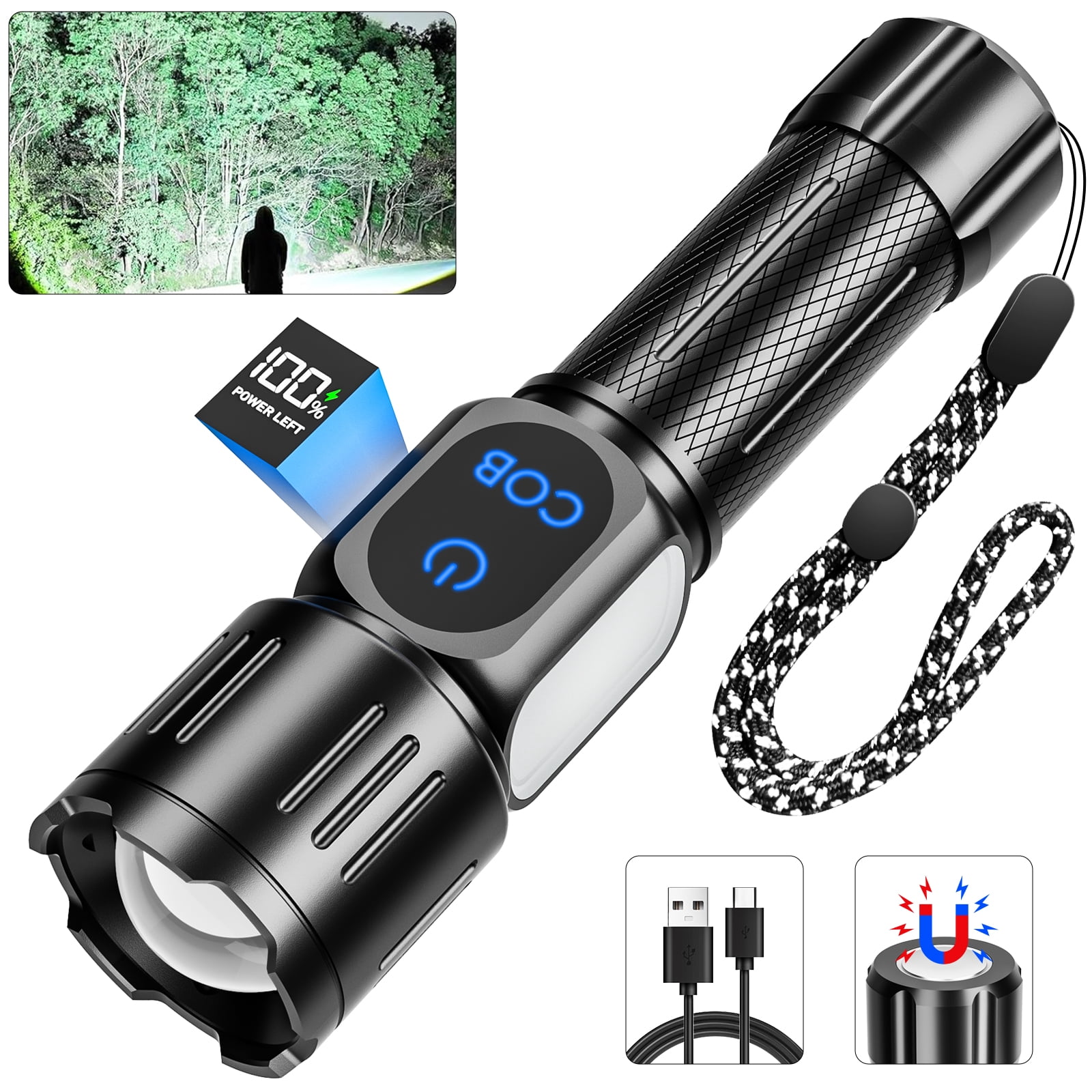 anlook super bright rechargeable led searchlight tactical flashlight at walmart Spotlight Flashlight, Handheld Spot Light with COB Light & Foldable Stand, Waterproof Long Lasting Hand Held Spotlight for Boating Camping Hunting Fishing The flashlight is made of high quality aircraft grade aluminum alloy material Super Bright Rechargeable Tactical LED