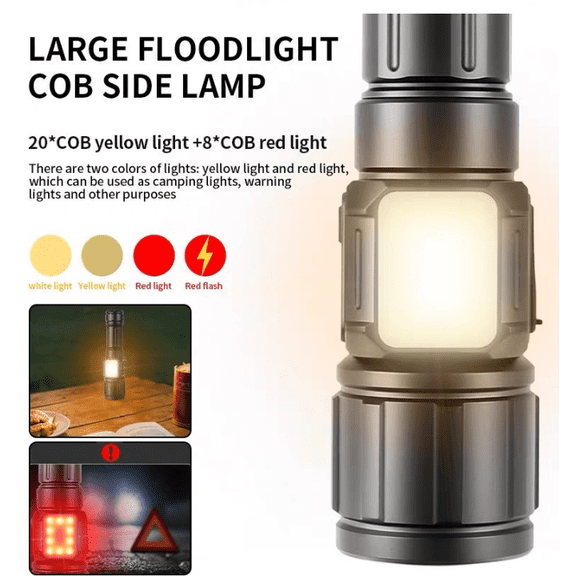 Rechargeable LED Flashlight, Digital Display, Magnetic, COB Side Light,Waterproof for Repair